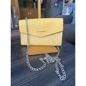 Michael Kors Yellow Signature Coated Canvas and Leather Envelope Flap Clutch Bag